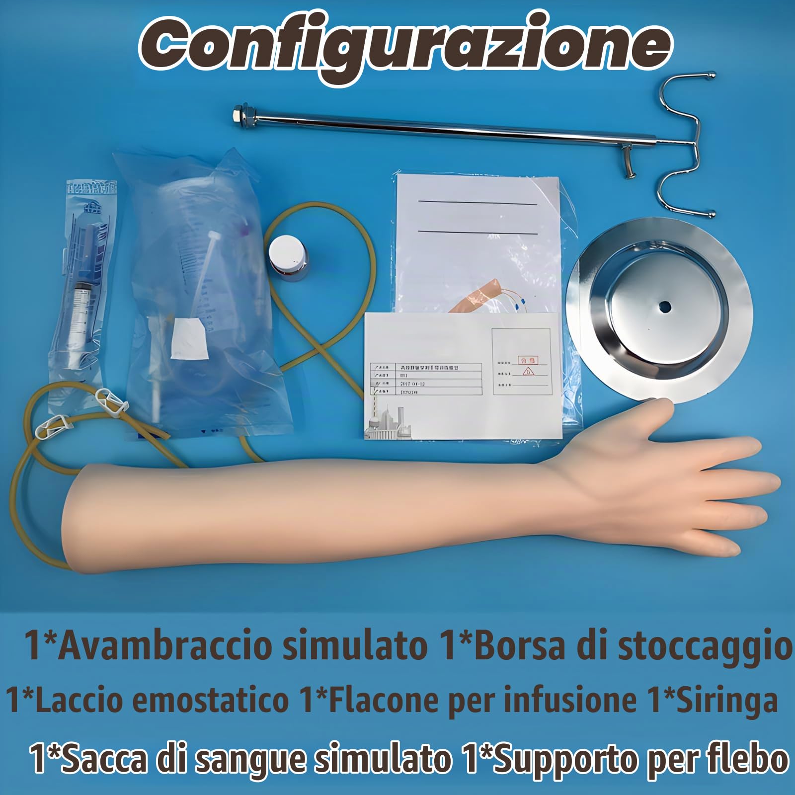 DRXRD Kit Prelievo Sangue Modello di Braccio IV con Set Completo di Accessori e Sacchetti per la Conservazione Kit per la Pratica della Venipuntura