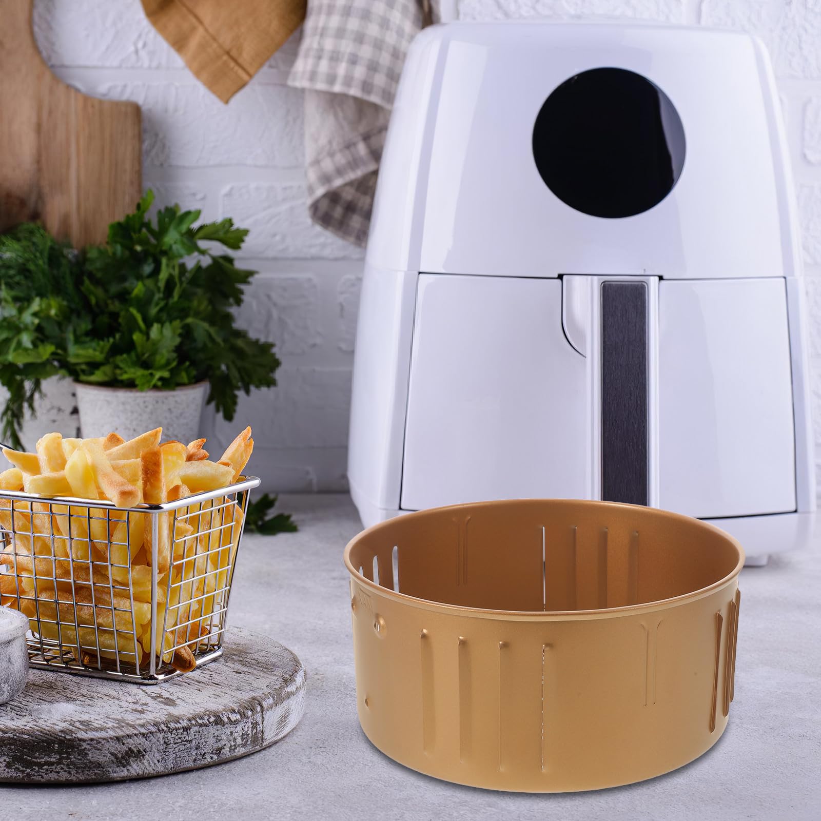 TOYANDONA Zamienny koszyk do frytkownicy powietrznej | Okrągła i nieprzywierająca patelnia do pieczenia 3,5 l | Taca do smażenia frytek/mięsa/warzyw | Nakładka do kuchennej frytkownicy powietrznej 8,3