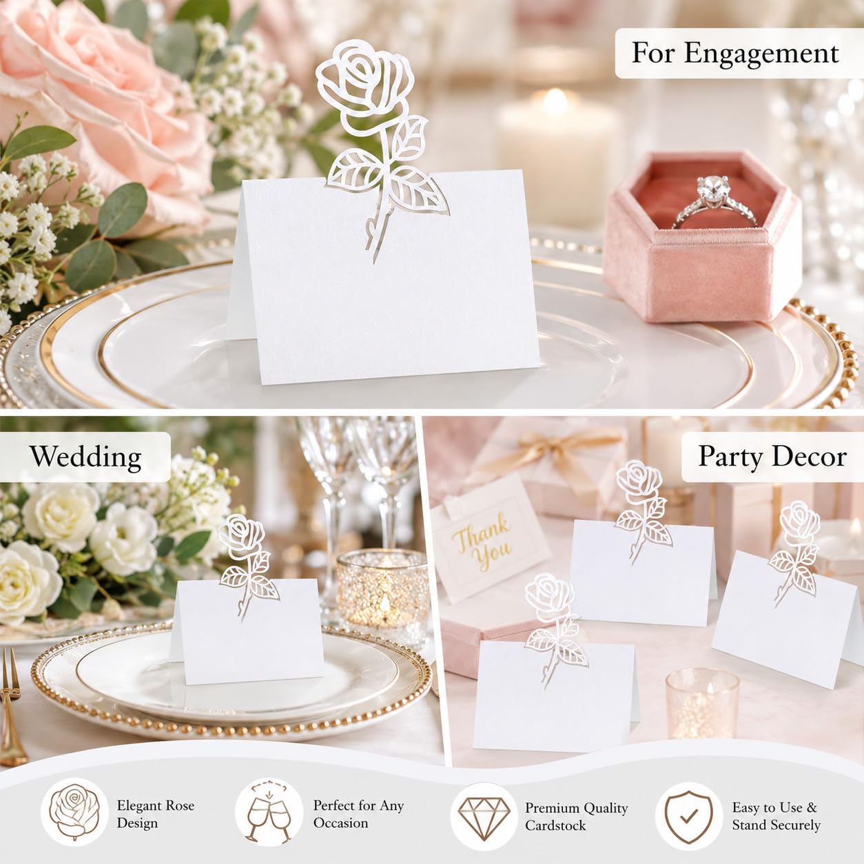 Karty stołowe imienne kartki na stół w kształcie róży do siedzenia na zaręczyny ślub dekoracja przysługa 50 szt