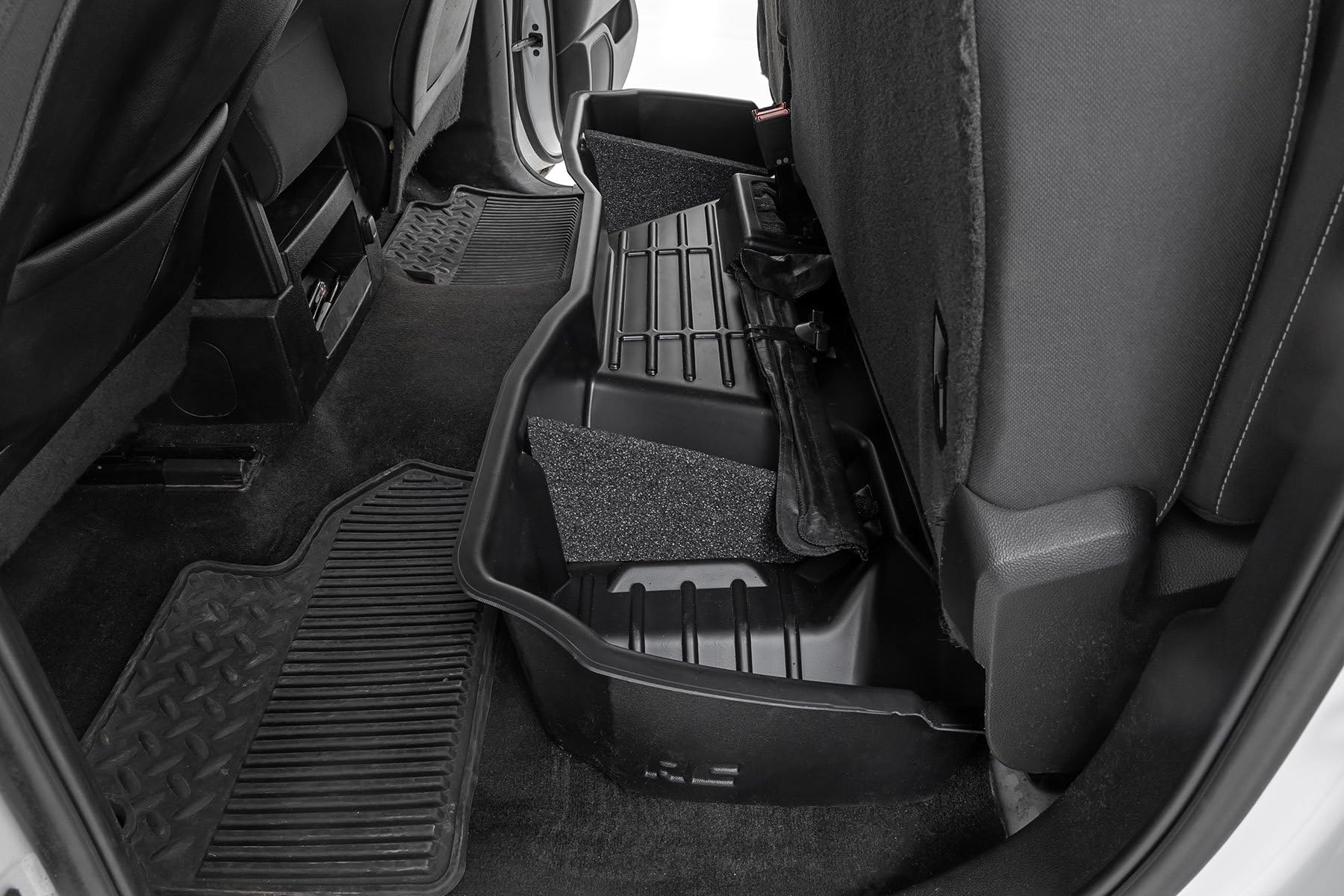 Rough Country Under Seat Storage Box for Chevy Silverado & GMC Sierra 1500/2500HD/3500HD (2007–2019) Double Cab - Custom-Fit Underseat Organizer Tray with Anti-Skid Thermoplastic Design