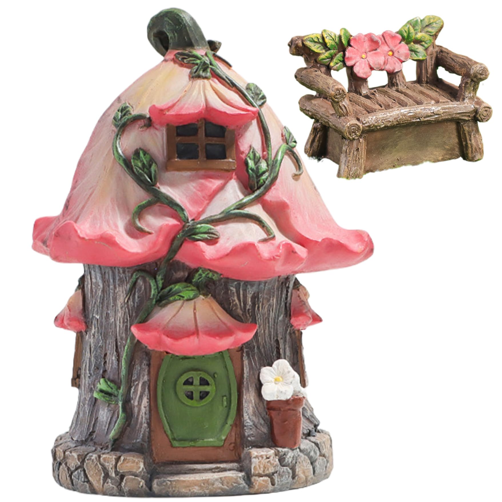 Garden Ornaments Fairy Garden Kit - Resin Miniature House & Chair for Kids Adults - Waterproof Outside Decor