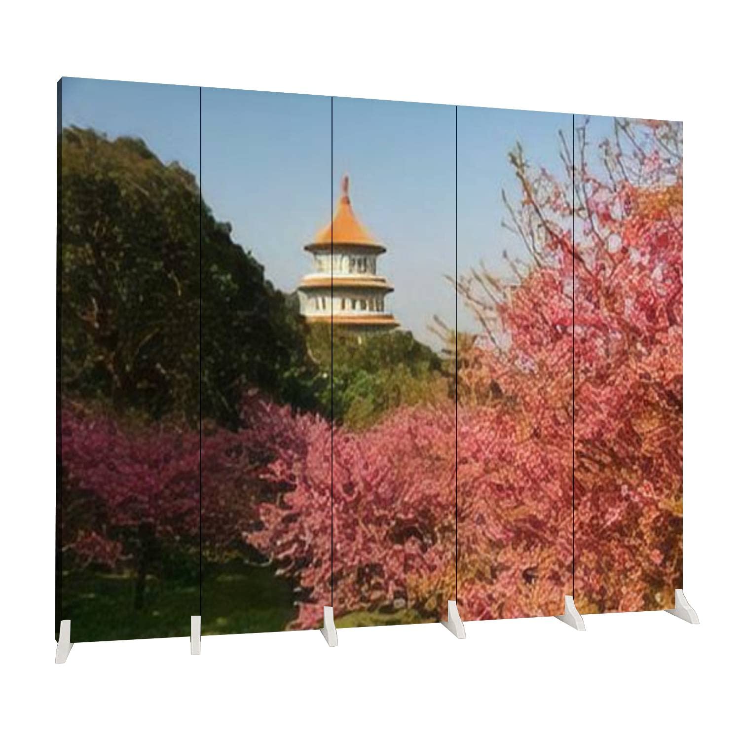 Buy 5Panels Screen Room Divider Spring Scenery an Oriental Pagoda