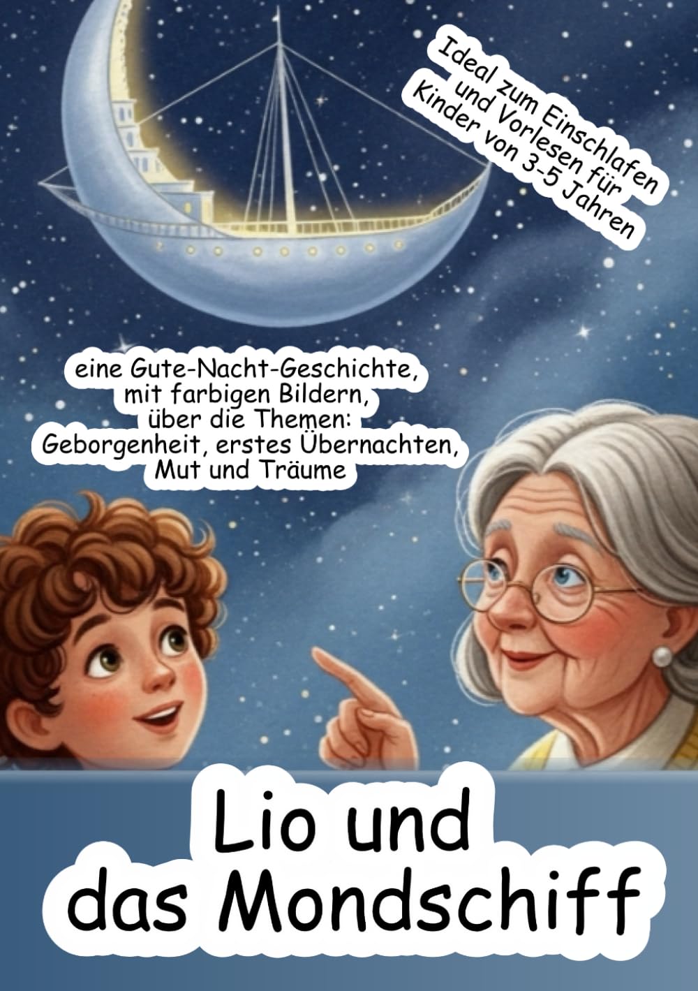 Lio und das Mondschiff: eine Gute-Nacht-Geschichte, mit farbigen Bildern, über die Themen: Geborgenheit, erstes Übernachten, Mut und Träume Ideal zum Einschlafen und Vorlesen für Kinder von 3-5 Jahren
