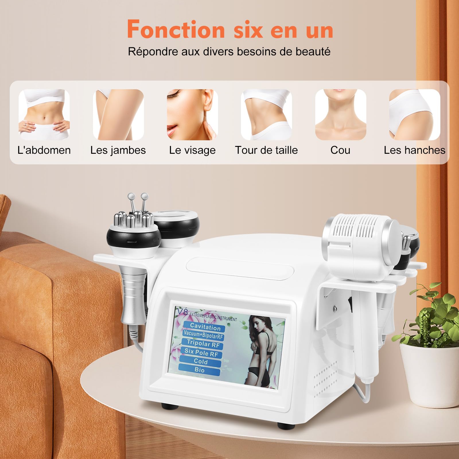 Appareil Minceur 40K, Cellulite, Cavitation 6 en 1, Fréquence Radio, Appareil et Corps, Machine de Beauté Raffermissante et Modelage de la Peau pour Le Corps et Le Visage