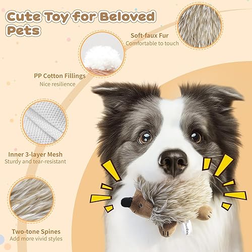 Vista 4 de Pawaboo Juguete de peluche para perro, 2 unidades no tóxico, súper suave, de piel sintética, erizo, juguete de entrenamiento para morder, juguetes