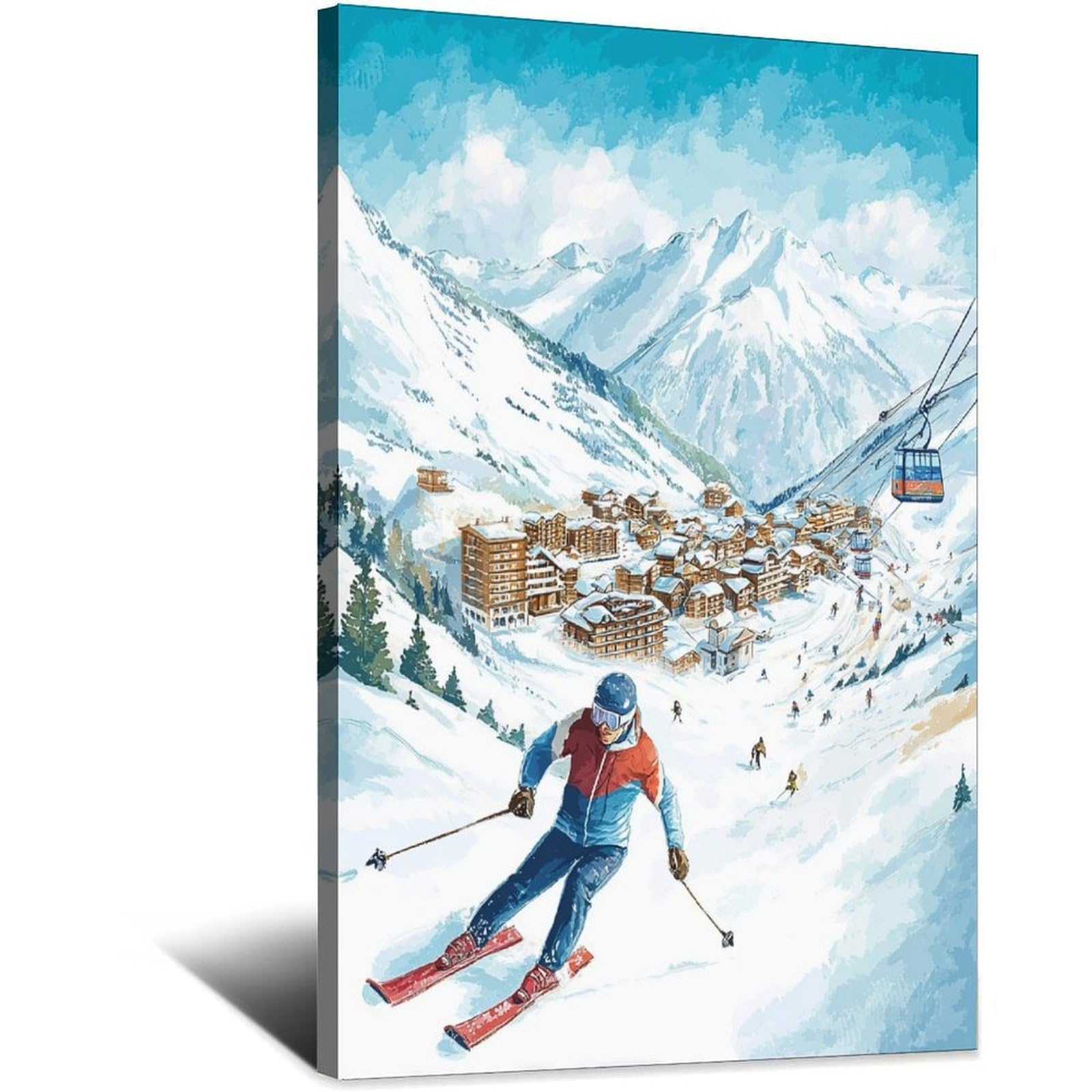 Ischgl Austria Ski Poster 24x36inch(60x90cm) Vintage Watercolor Canvas Art
