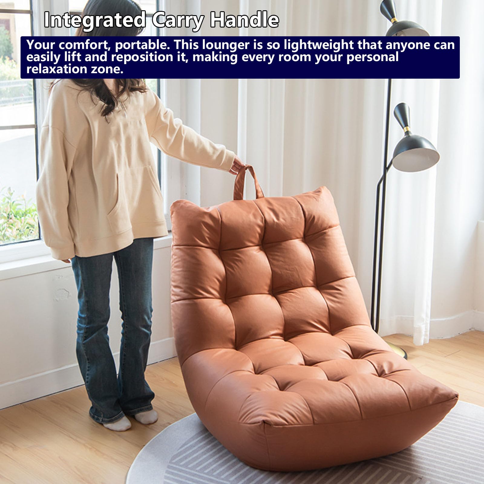 Technik-Stoff Sitzsack mit Tragegriff, Kompaktes Sitzmöbel aus einem Stück für Wohnzimmer & Schlafzimmer(Color:Sonnengelb)