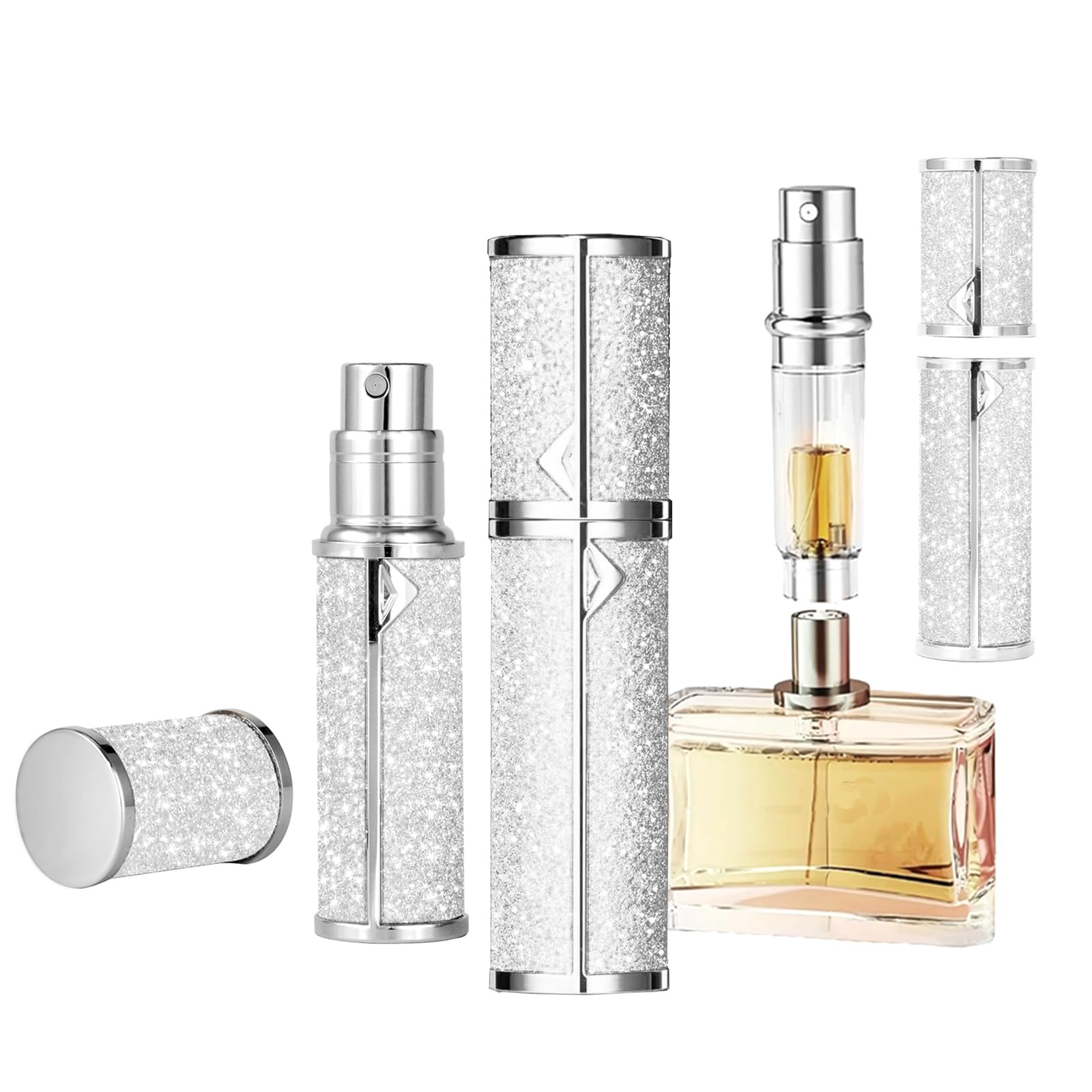 Travel Perfume Bottle Refillable,Perfume Travel Refillable Mini Spray Bottles Leather Cologne Dispenser, Portable Empty Spray Bottle Cologne Dispense Filling Atomizer 5ml (Silvery)