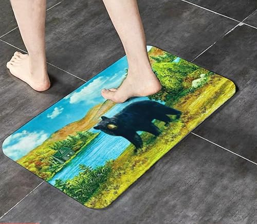 Miniatura 2 de Tapete de baño rústico de oso antideslizante, suave y absorbente, de microfibra, con respaldo de goma, para debajo del baño, tapete para ducha,