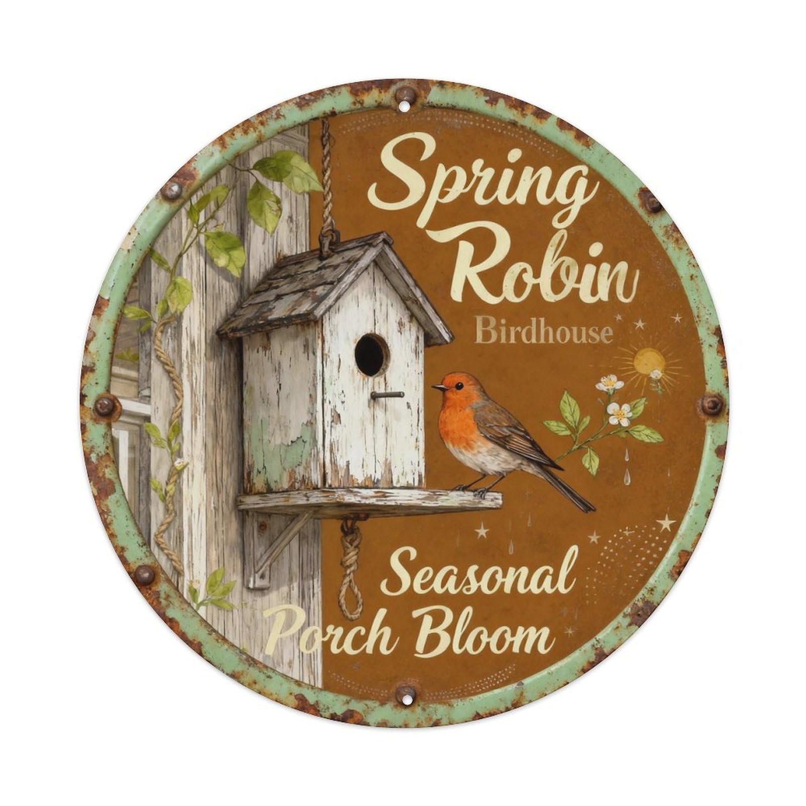 Spring Robin Birdhouse Metal Tin Sign Plaque