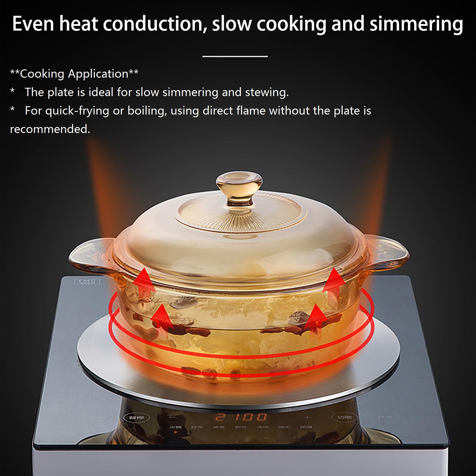 Placa Convertidora de Inducción de 28cm con Mango Desmontable, Difusor de Calor para Cocina de Gas, Adaptador de Calor Uniforme para Utensilios de Cocina, Placa de Cocción Lenta para Cafeteras