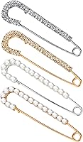 Boao 4-Pack Faux Crystal Pearl Candy Cane Brooch Pins for Women - Gold Silver Sweater Shawl Dress Clips