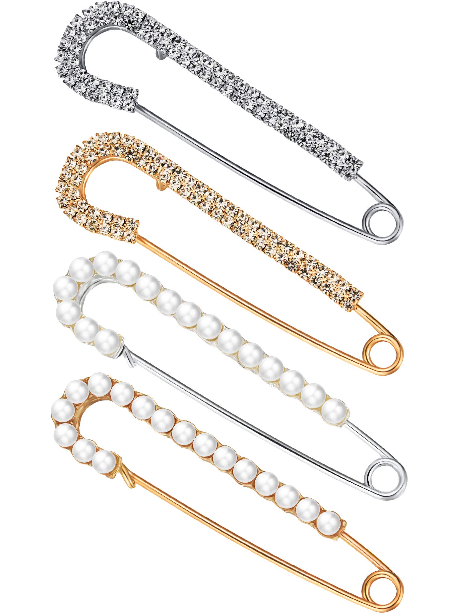 Pinces à Chandail Broche de Châle Broches en Fausses Perles Cristal Épingles de Robe de Sûreté Pinces de Chemises pour Femme, Or