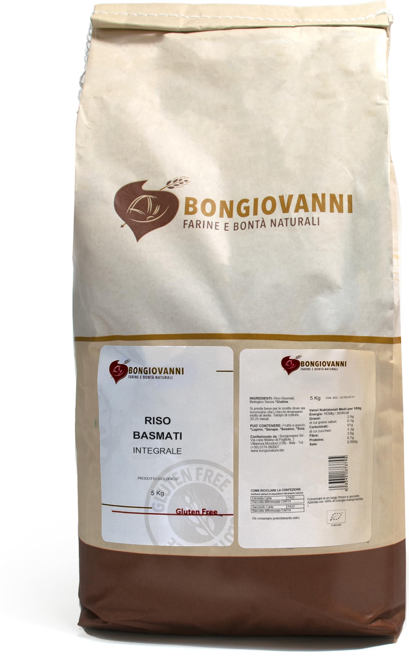 BONGIOVANNI FARINE E BONTA' NATURALI Riso Basmati Integrale 5Kg BIO