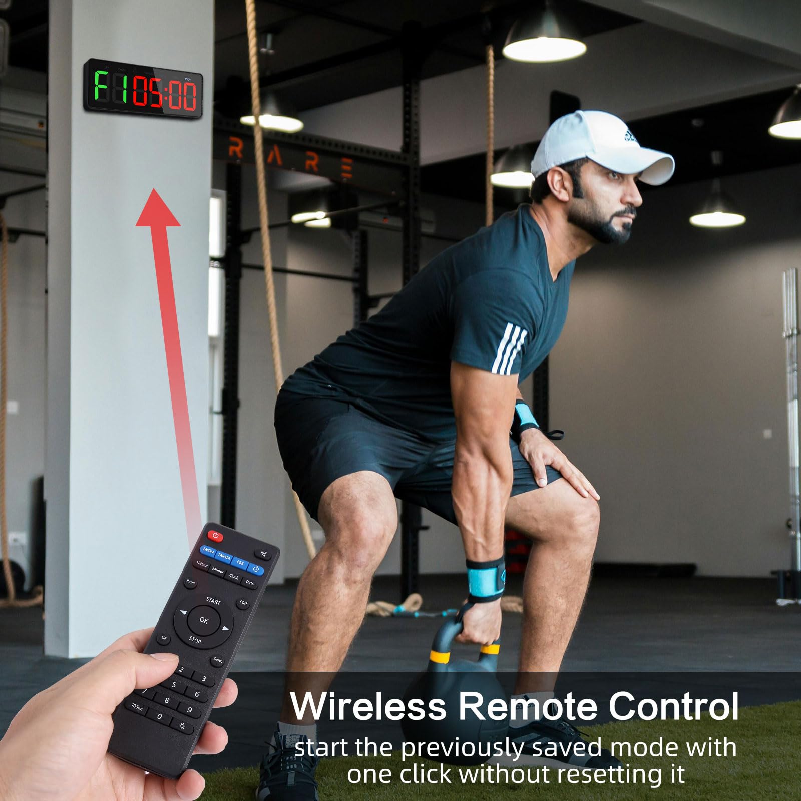 PELLOR Temporizador Multifunción para Gimnasio - Grand 3" Digital Reloj de Pared, Cronómetro LED con Modos Tabata/FGB/EMOM, 5 Niveles Brillo, Cuenta Regresiva/Progressiva, Portátil para Fitness/MMA