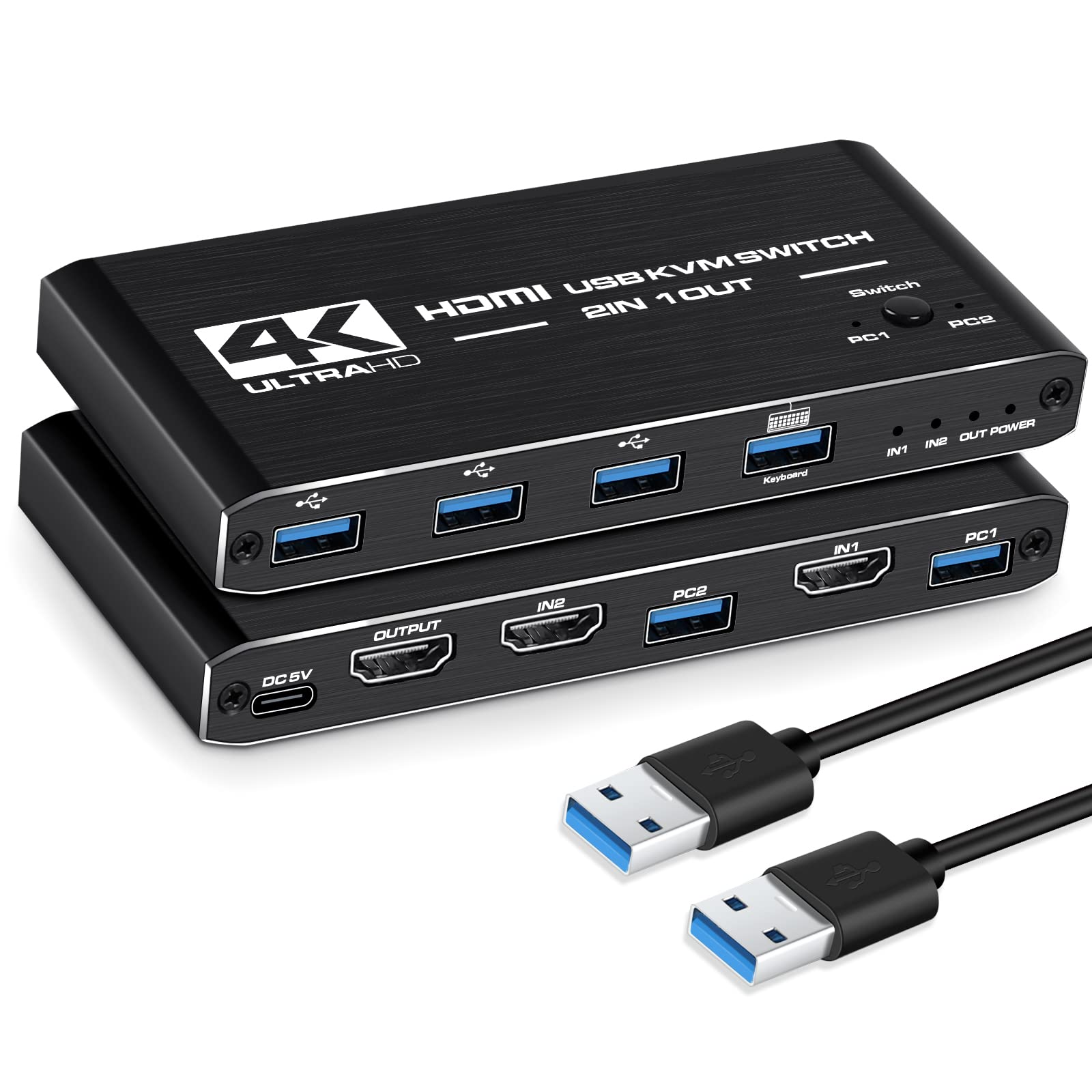 Buy HDMI KVM Switch, 4K60Hz USB Switch 2x1 HDMI2.0 Ports + 4X USB KVM Ports, Share 2 Computers