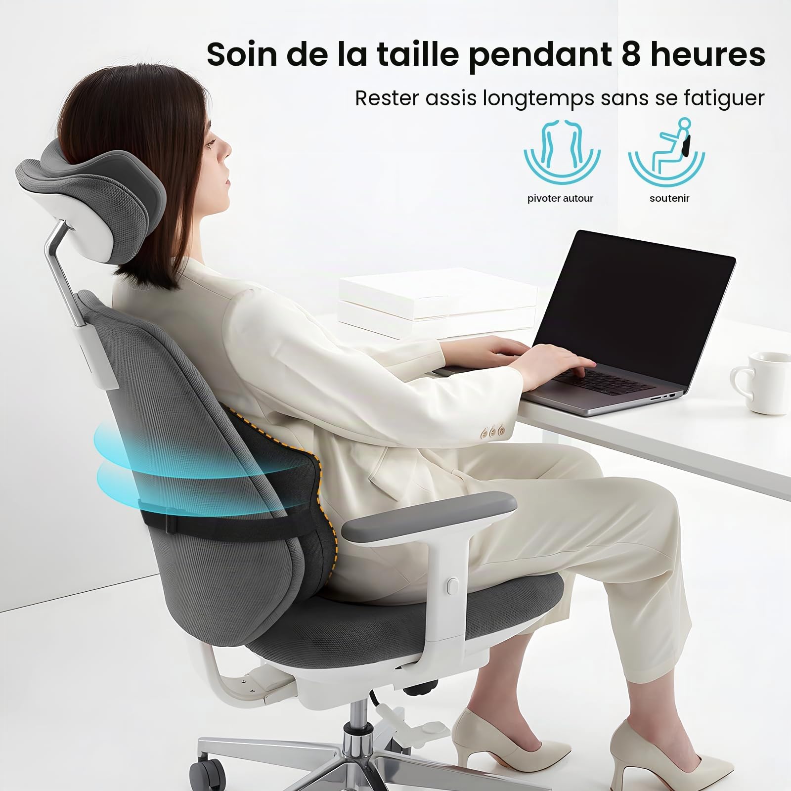 A-Pce Coussin de Soutien Lombaire Réglable, Améliore Le Soulagement des Douleurs dans Le Bas du Dos et la Posture Assise, Coussin de Soutien Dorsal Ergonomique en Mousse à Mémoire de Forme pour Une