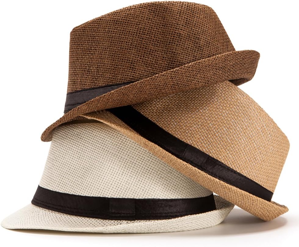 LADYBRO 7 1/4 Straw Fedora Hats for Men Summer Short Brim Trilby for Travel (Pack of 3, M/L) image 3