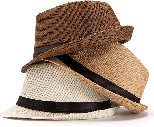Miniatura 3 de LADYBRO Sombreros Fedora para hombre - Sombrero de Panamá, sombrero de paja, sombrero de trilby, sombrero de verano (paquete de 3)
