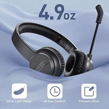 Headset with Microphone for PC Laptop, USB Wired Computer Headset with Volume & Mic Mute Controls, Lightweight All-Day Comfort Environmental Noise Canceling Headphones for Office Call Center Skype