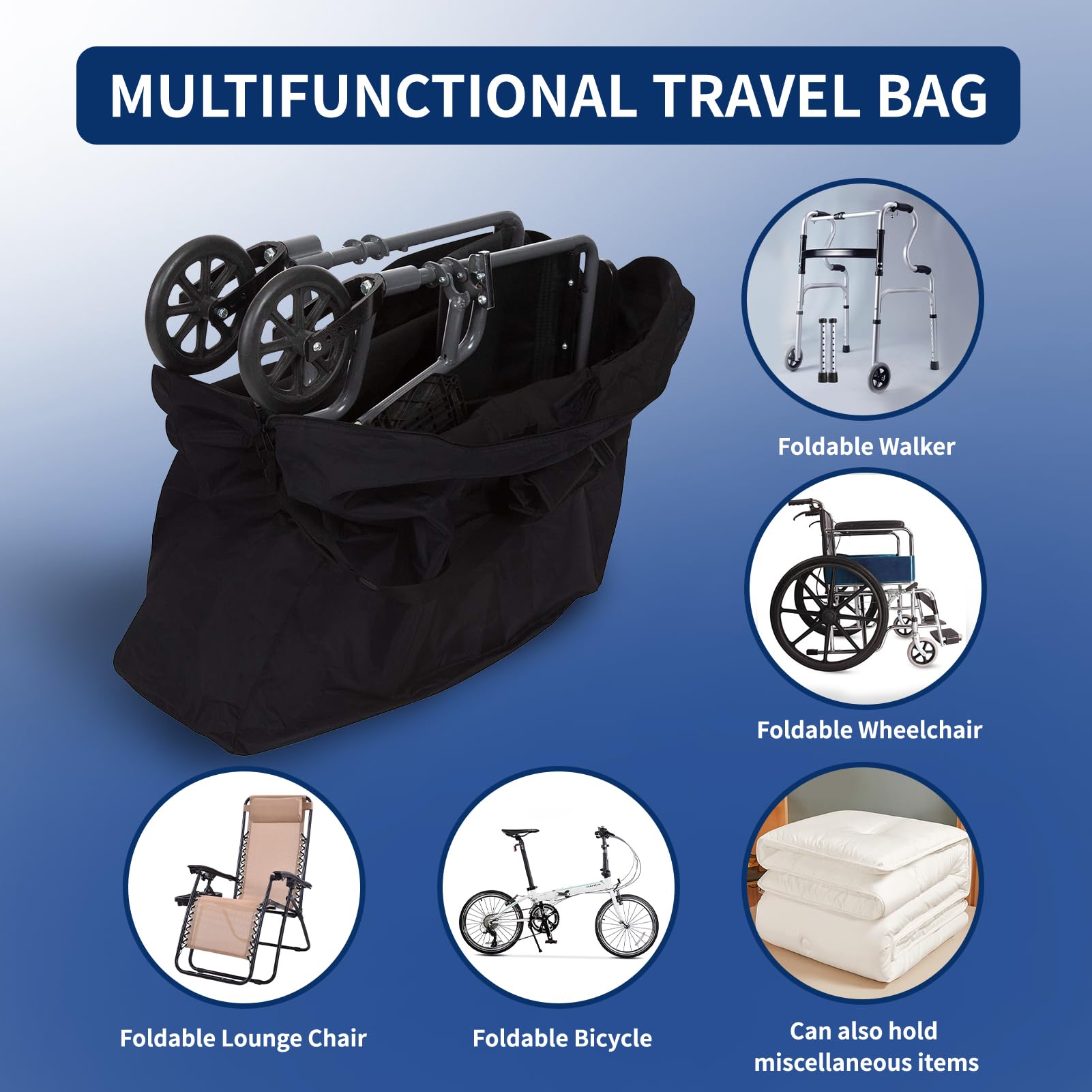 Bolsa de viaje para silla de ruedas, 45.3 x 31.5 x 15.7 pulgadas, impermeable, bolsa plegable para silla de ruedas, diseño de 2 vías