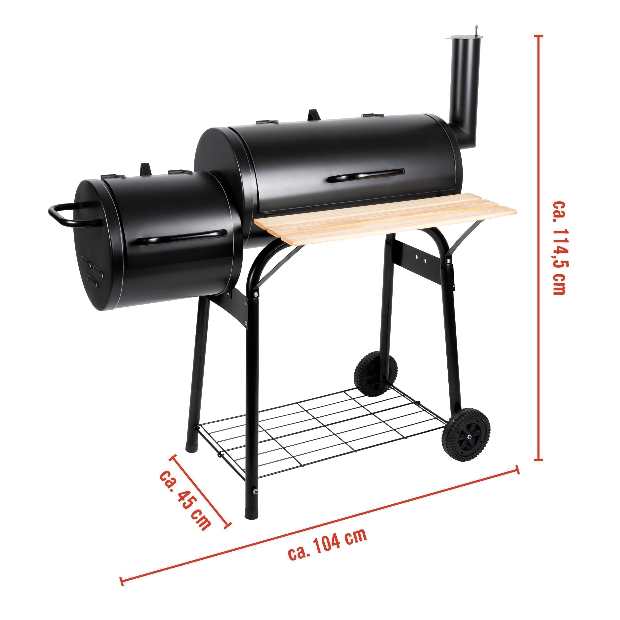 BBQ Collection Grill dla palaczy – grill i urządzenie do palenia – z oddzielnym piecem wędzarniczym – regulowany kanał dymu – 104 x 58 x 114 cm