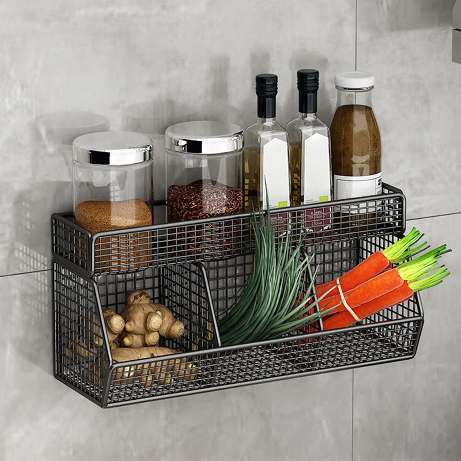 perfk Cestino Portafrutta Da Appendere Alla Parete, Organizer Da Parete, Robusto Supporto in Filo Metallico per Conservare Verdure Frutta Snack, Per Cucina/Dispensa/Bagno, 3 griglie