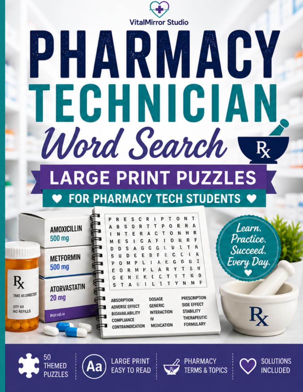 Pharmacy Technician Word Search: Large Print Puzzles for Pharmacy Tech Students