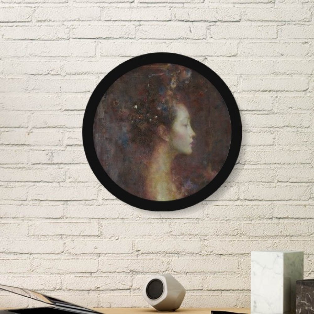 Cadre photo rond en bois noir avec peinture à l'huile d'art