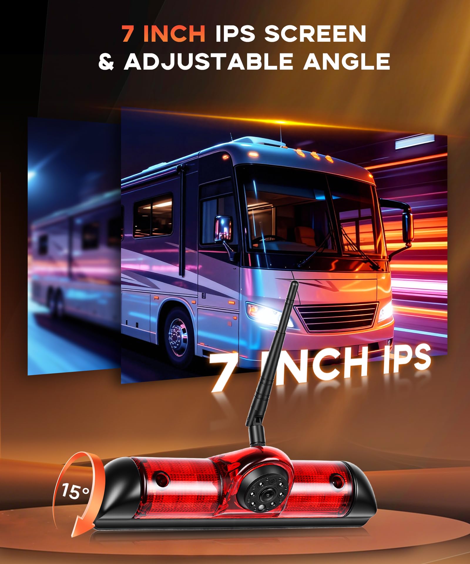 Rimoody Inalámbrica Cámara de Marcha Atrás para FIAT Ducato 3/Peugeot Boxer/Citroen Jumper 2006-2017, 7 Pulgadas Monitor, Cámara para Tercera Luz de Freno Visión Nocturna Impermeable 68 Vídeo en bucle