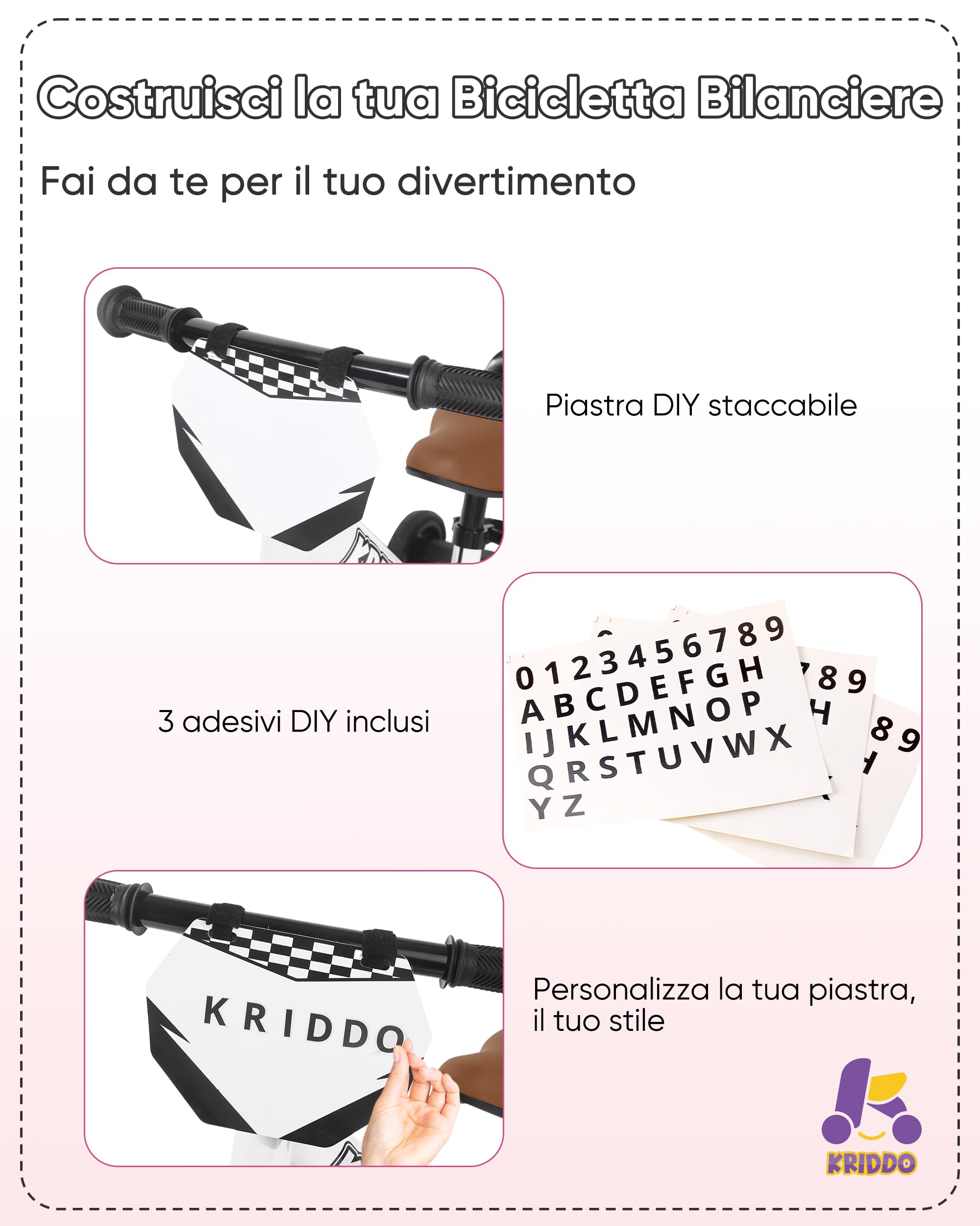KRIDDO Triciclo per bambini 2 in 1 e bici senza pedali per bambini di 2 anni, pedali staccabili e rotelle ripiegabili, piastra fai da te, giocattolo da cavalcare dai 18 mesi ai 3 anni