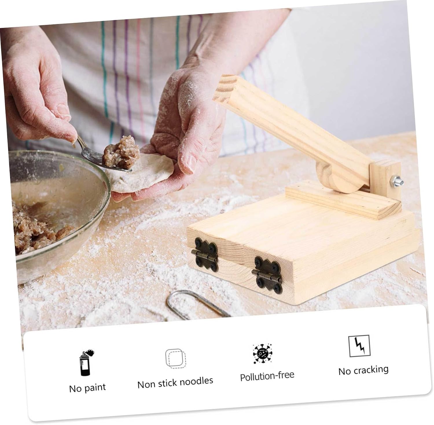 Zerodeko Wooden Dumpling Dough Presser Manual Pressing Tool for Uniform Wrapper Making Reusable Mold for Dumpling Skin Kitchen Gadget for Home and Restaurant Use image 5