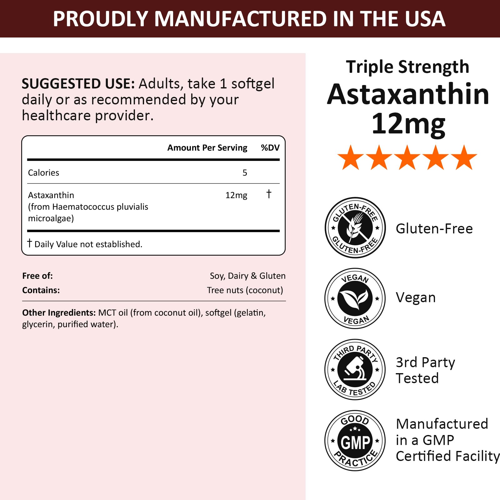 Astaxanthin 12mg with MCT Oil, 60 Softgels (2-Month Supply) – Triple Strength Antioxidant Supplement from Haematococcus Pluvialis – Non-GMO, Gluten-Free, Vegan — Amazon image 11