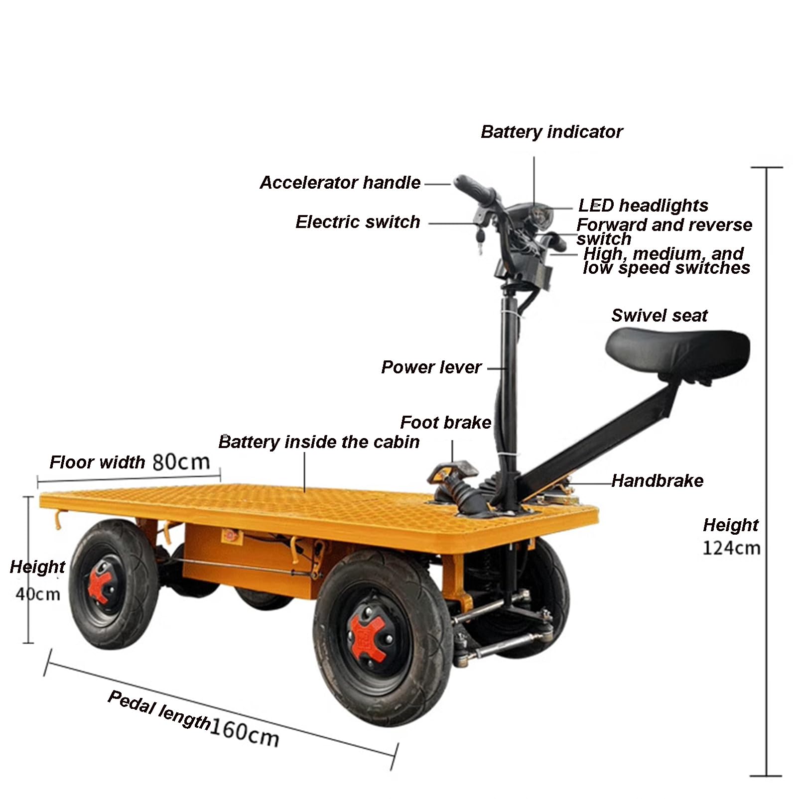 Elektro Pritschenwagen Tragbar Langlebig Transportwagen Klappbar 600kg Rollwagen Mit Lenkbarer Luftbereifung Plattformwagen Transporthilfe Handwagen Mit Feststellbremse,04