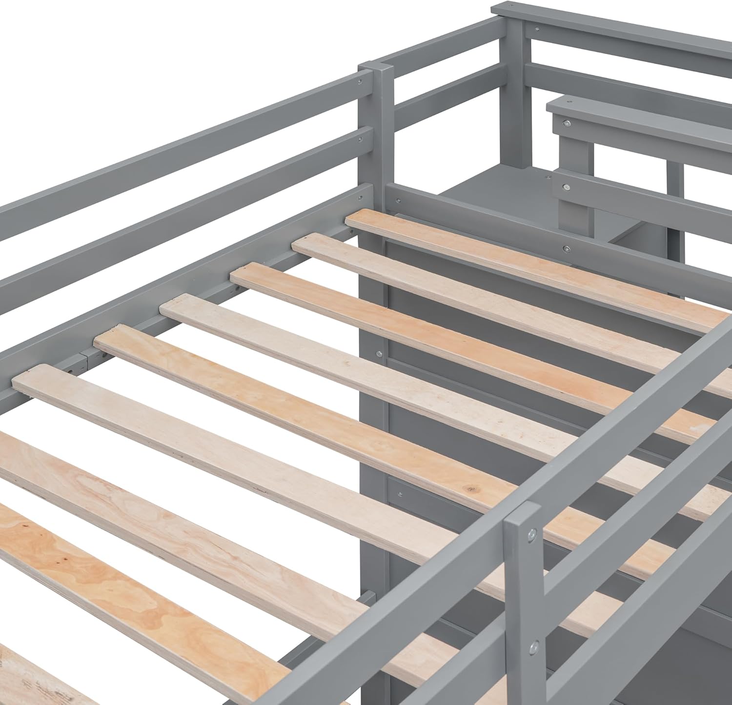 Harper & Bright Designs Twin Over Twin Bunk Bed with Trundle and Staircase, 4 Storage Drawers, Wooden Bunk Bed Frame for Adults, Gray