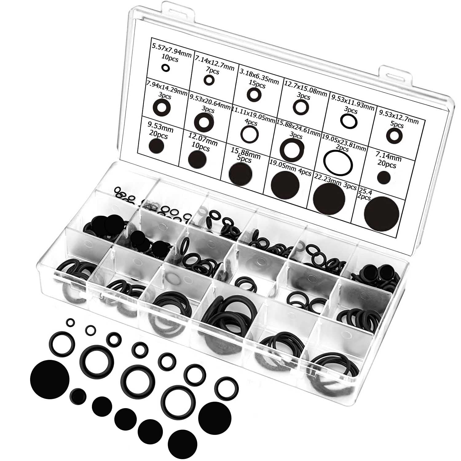 YUENTOEN 125Pcs Rubber O Ring,Universal Nitrile NBR Washer Gasket Assortment Set 18 Sizes with Plastic Case Faucet Parts for Car Auto Vehicle Repair, Professional Plumbing, Air or Gas Connections