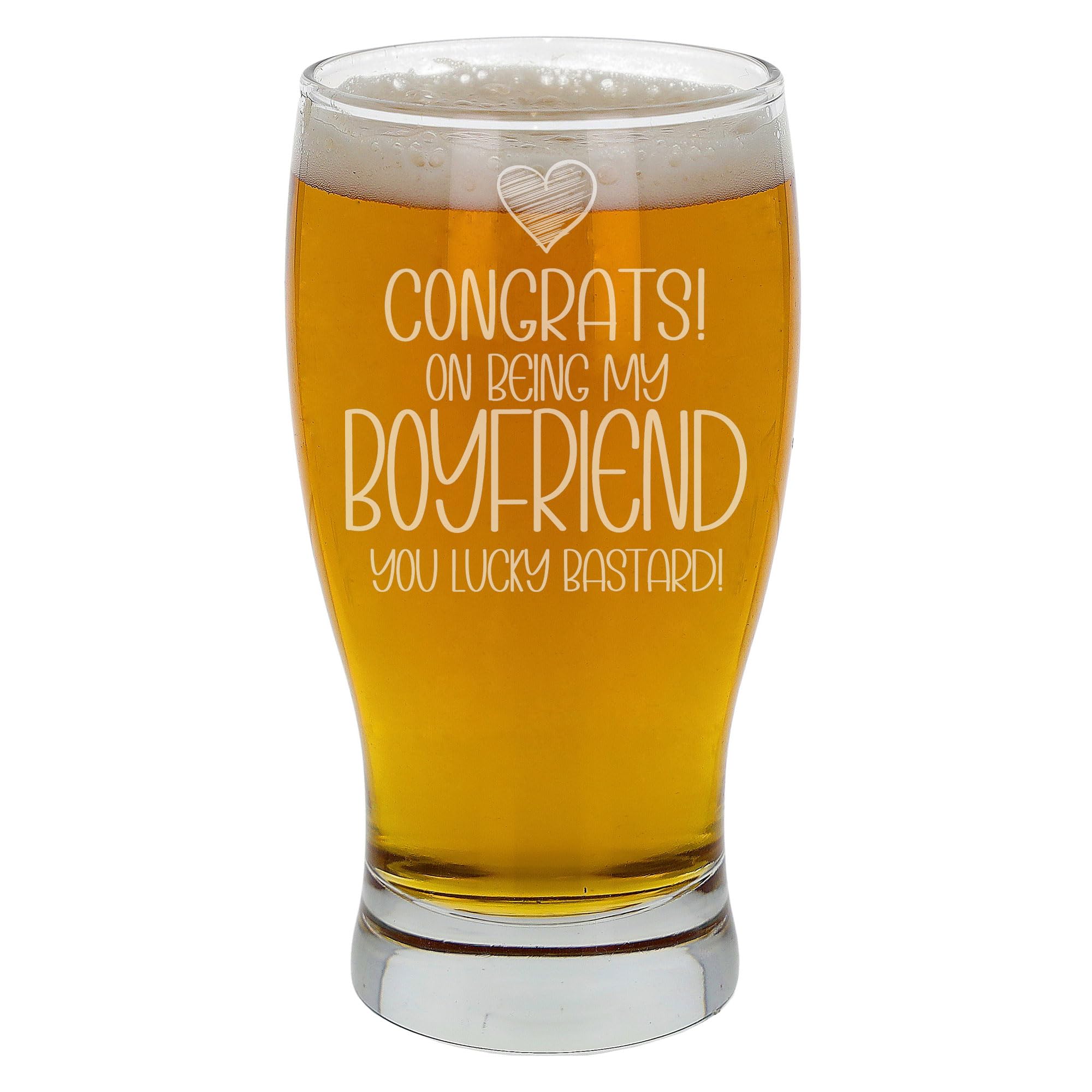 Congrats on Being My Boyfriend Engraved Beer Glass - Personalized Birthday Gift for Men - Funny Presents for Him - Pint Glass