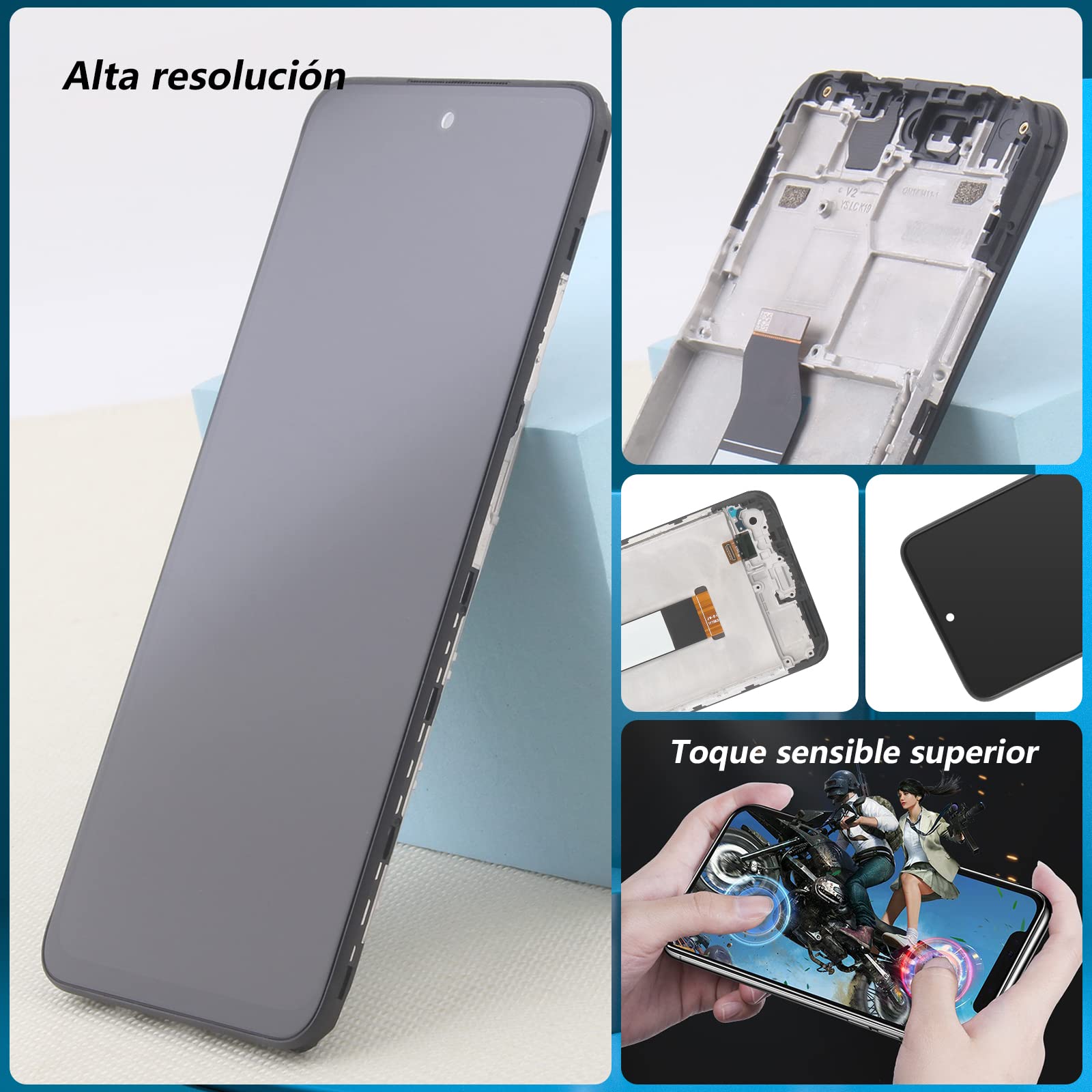 RongZy para Xiaomi Poco M3 Pro 5G M2103K19PG M2103K19PI LCD+Pantalla Táctil Digitalizador Asamblea Reemplazo +Reparación Herramientas(Negro con Marco)