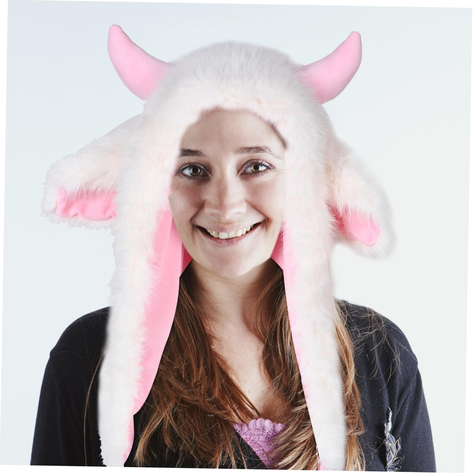 FOMIYES Sombrero de Cuerno Adorable Gorro de Peluche con Bufanda Protector de Orejas Gorro de Animal para Niñas y Adolescentes