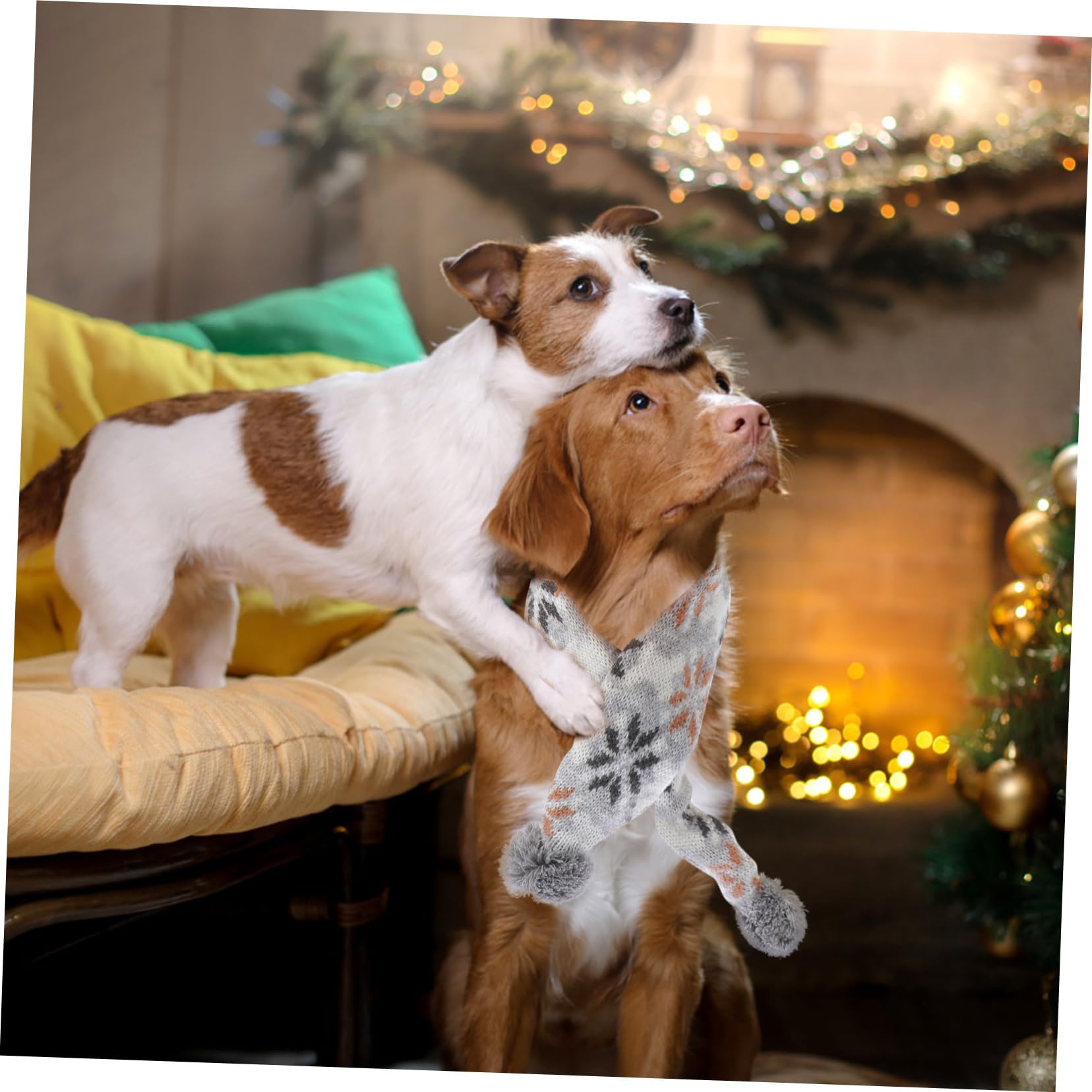 YARNOW 2 Sätze Weihnachtliches Hundeschal Mützen Warme Atmungsaktive Strickmütze und Schal für Kleine bis Mittlere Hunde Leichtes Zubehör für Festtage und Haustierpartys