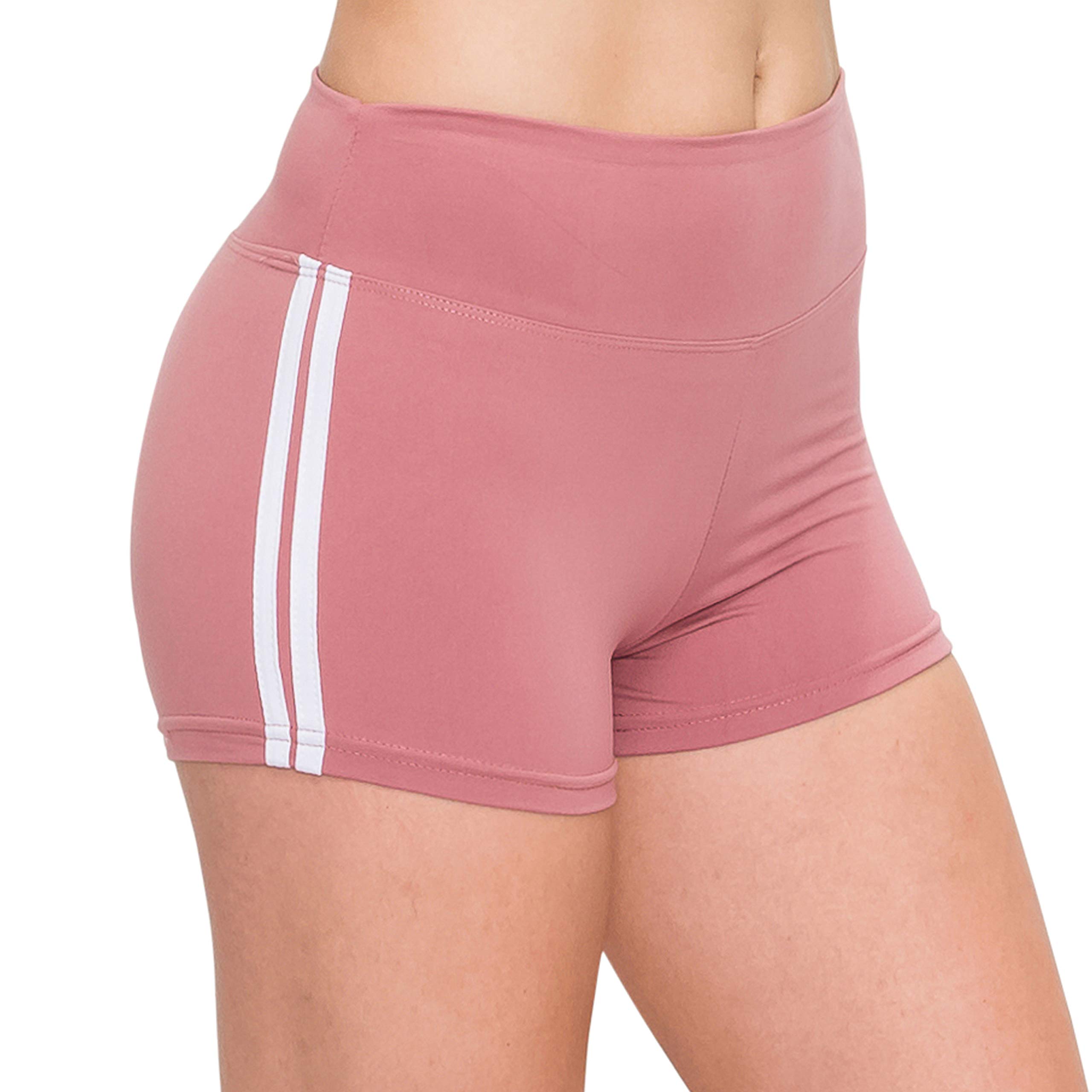 ALWAYS Women's High Waist Spandex Athletic Shorts - Side Stripe Soft Stretch Biker Running Yoga Gym Workout Anti-Chafe Under Dress Layering Short Mauve White M