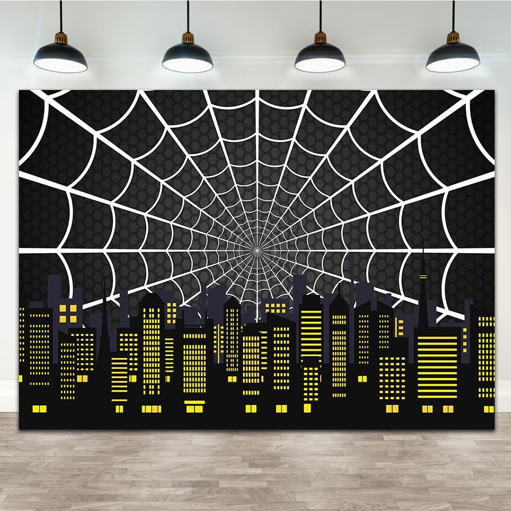 Lofaris 7x5ft Cartoon Superhero City Backdrop Urban Night View Boom City Buildings Background Black Super City Themed Birthday Party Banner Supplies Skyline Buildings City Boom Photography
