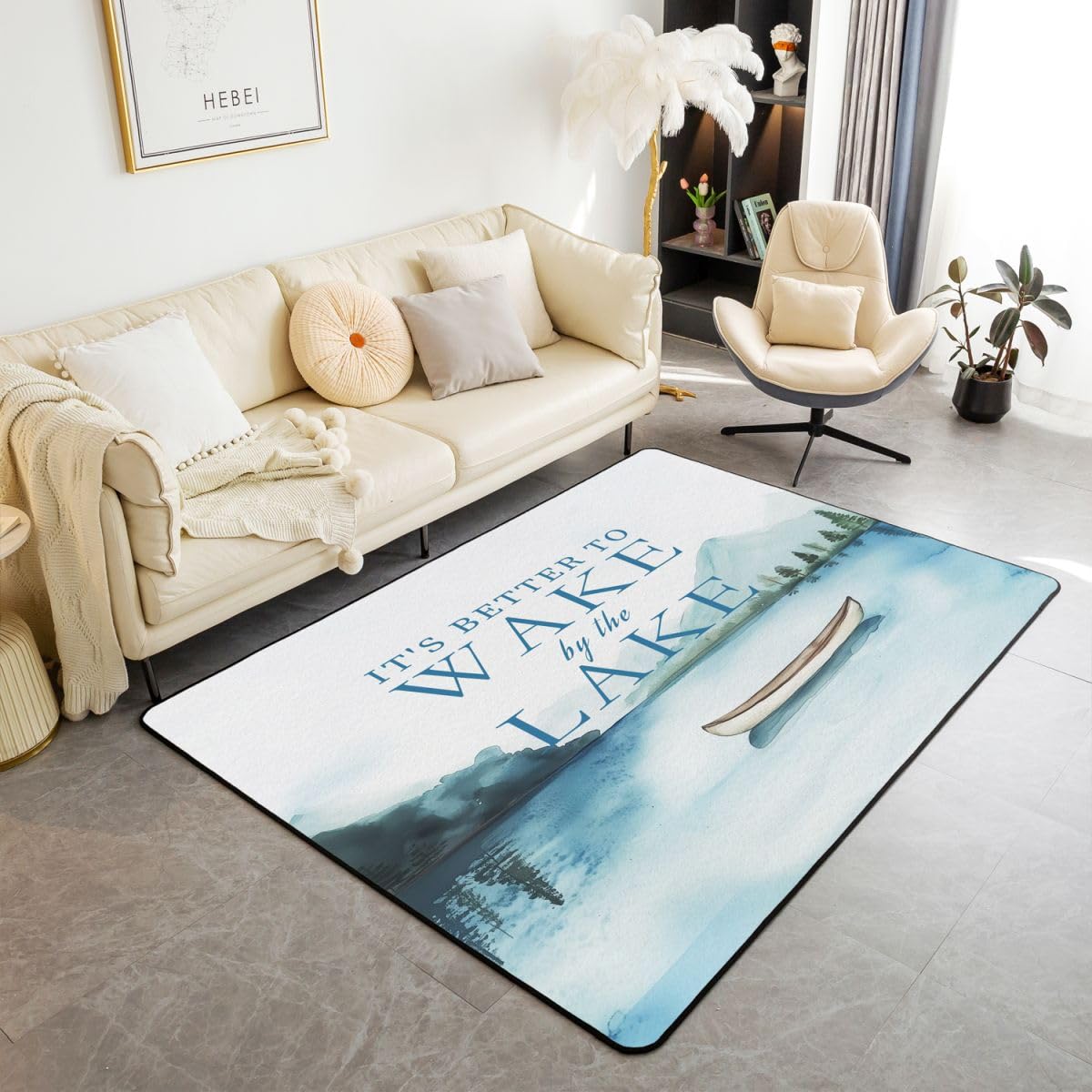 Homewish Dywaniki do domu nad jeziorem 150 x 200 cm do sypialni salonu - rustykalna kabina styl wiejski nowoczesny dywan podłogowy pływanie łódką duże dywany wiejskie jezioro życie niegubi włosia