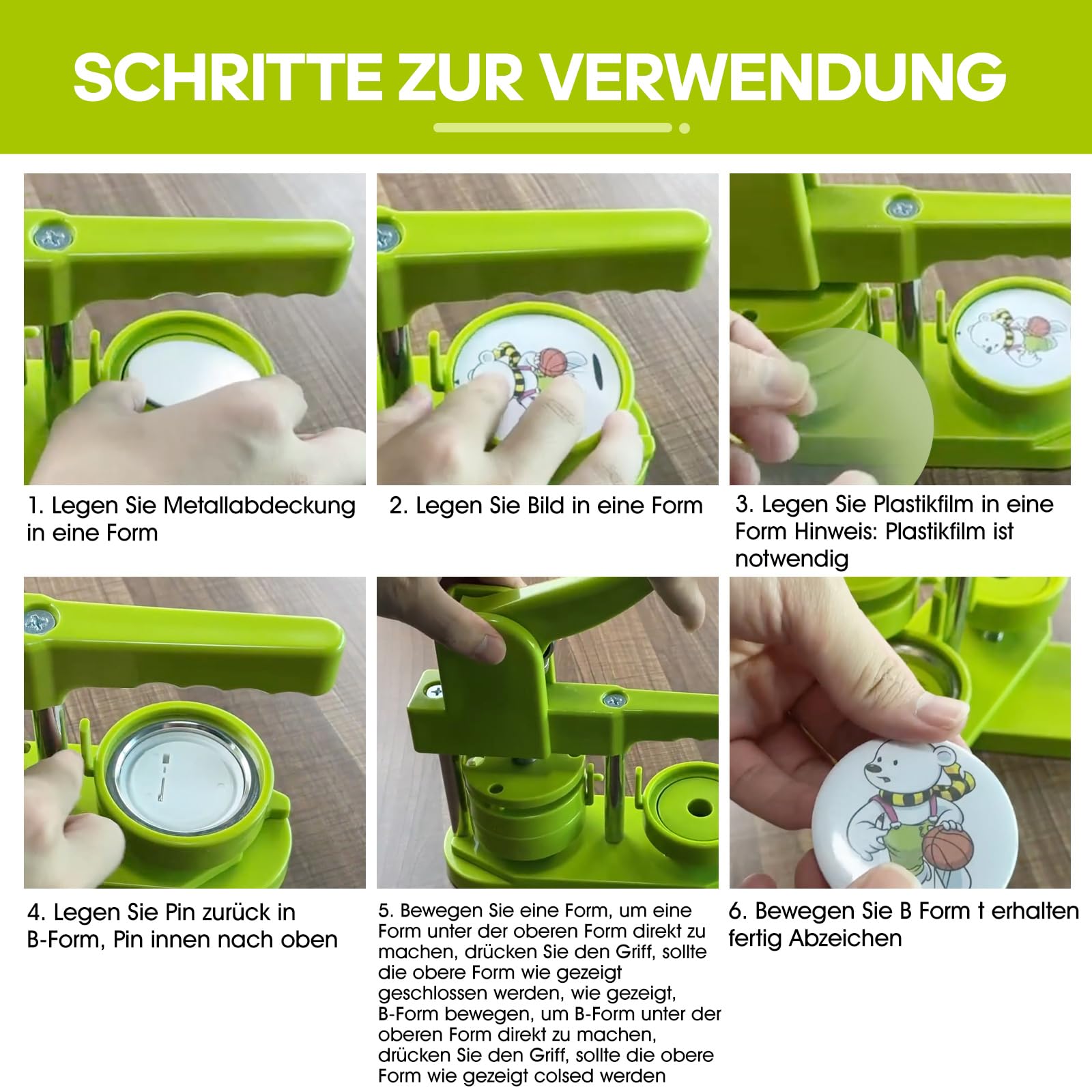 Buttonmaschine 58 mm (3. Generation) – Installationsfreie Buttonpresse für DIY-Ansteckbuttons, Stanzmaschine mit 100 Button-Rohlingen, Motiven & Kreisstanzer