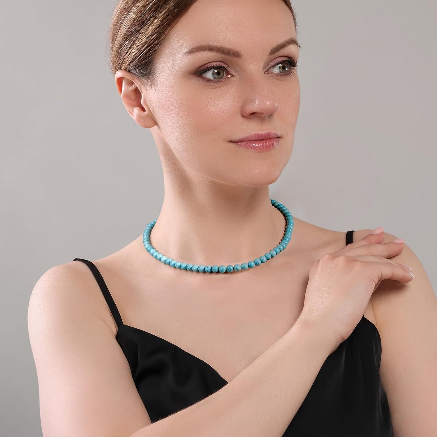 Turquoise Beaded Necklace for Women Boho Gemstone Necklace December Birthstone Jewelry for Gift - 6mm - Image 5