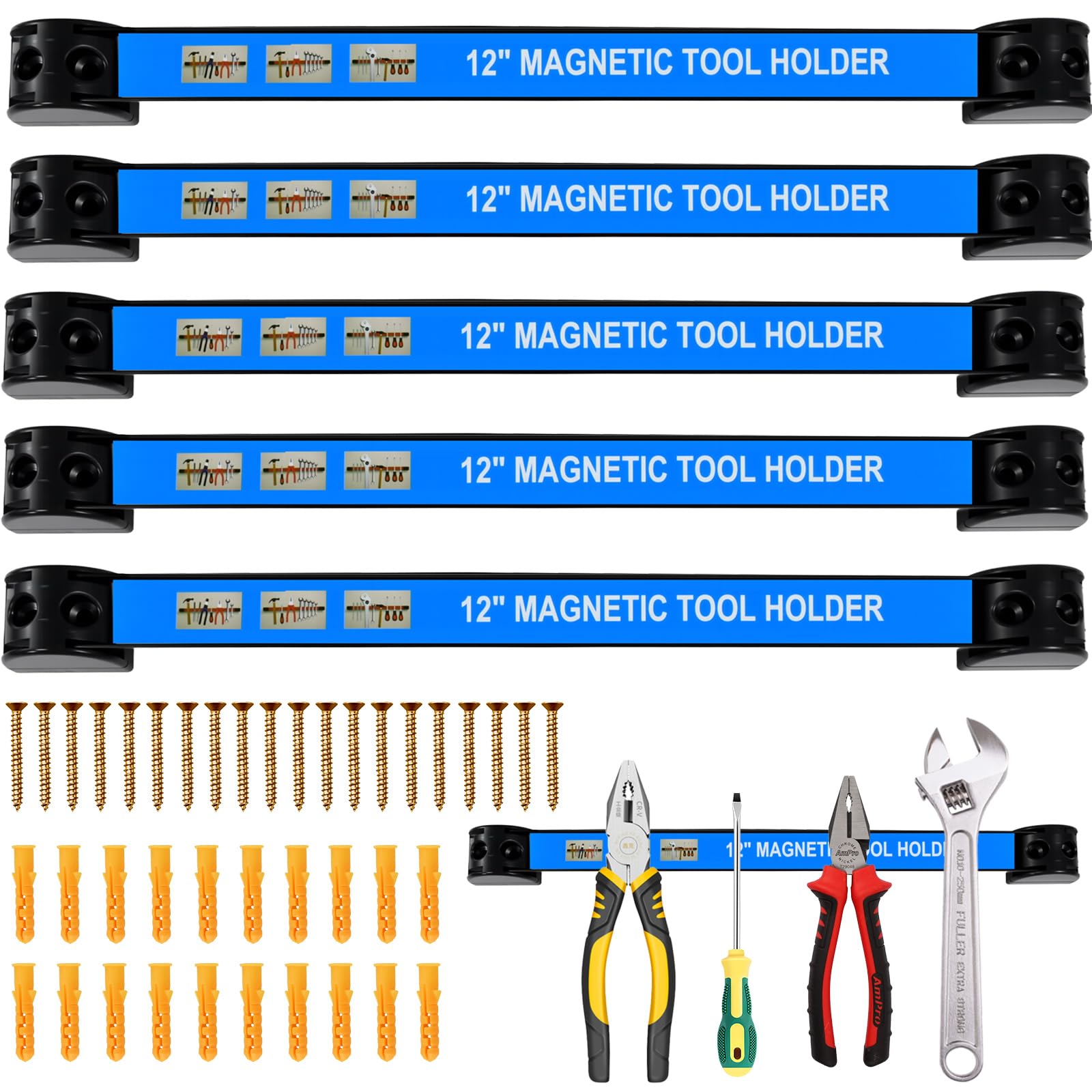 5 Pièces Barres Magnétiques pour Outils, 30CM Barrette Porte Outils Barre Aimantée Puissant Accroche Murale Outils Porte Outils Mural Magnetique pour Rangement Outillage Maison Garage