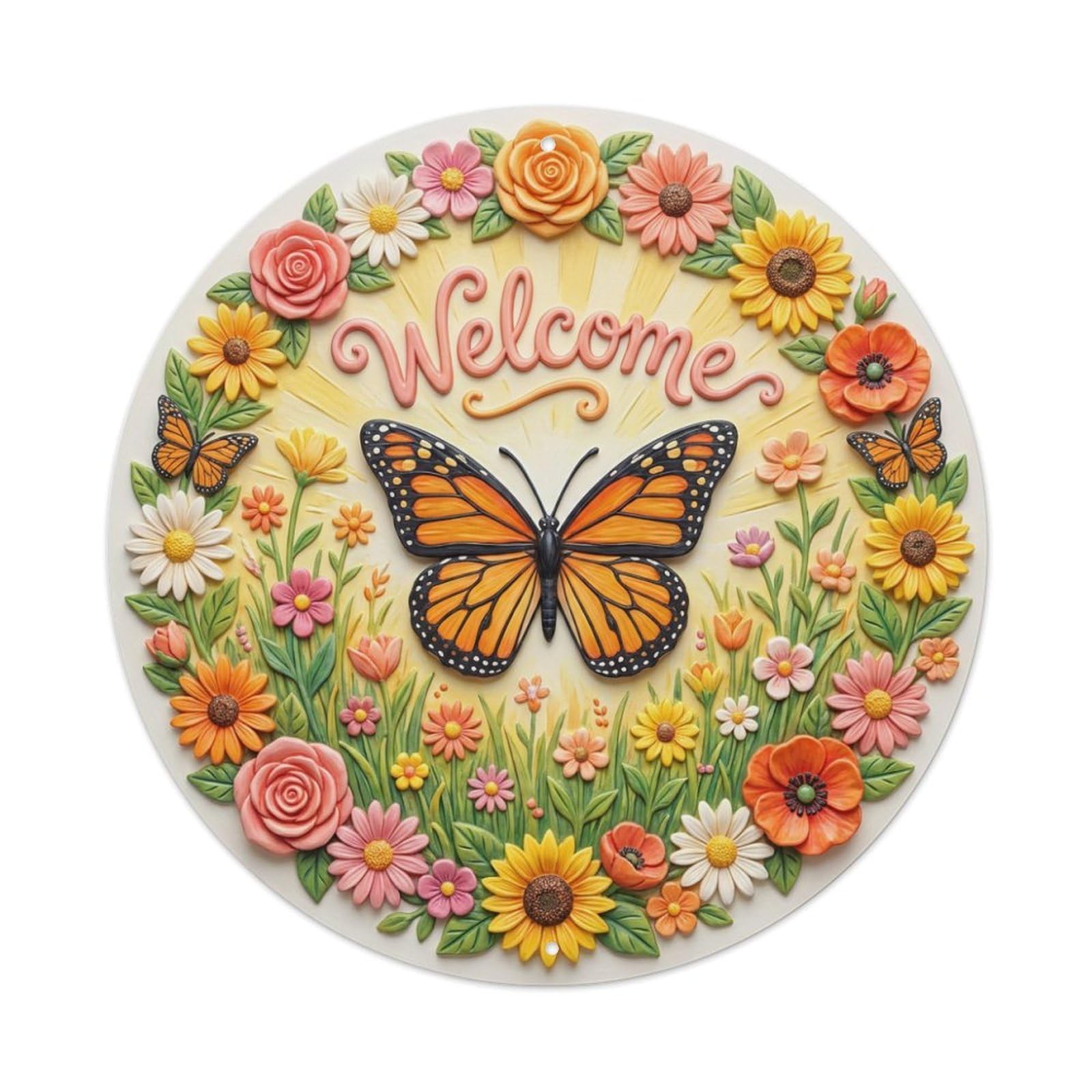 Tgrcjimh Style Metal Tin Sign Butterfly Meadow Welcome Spring Garden