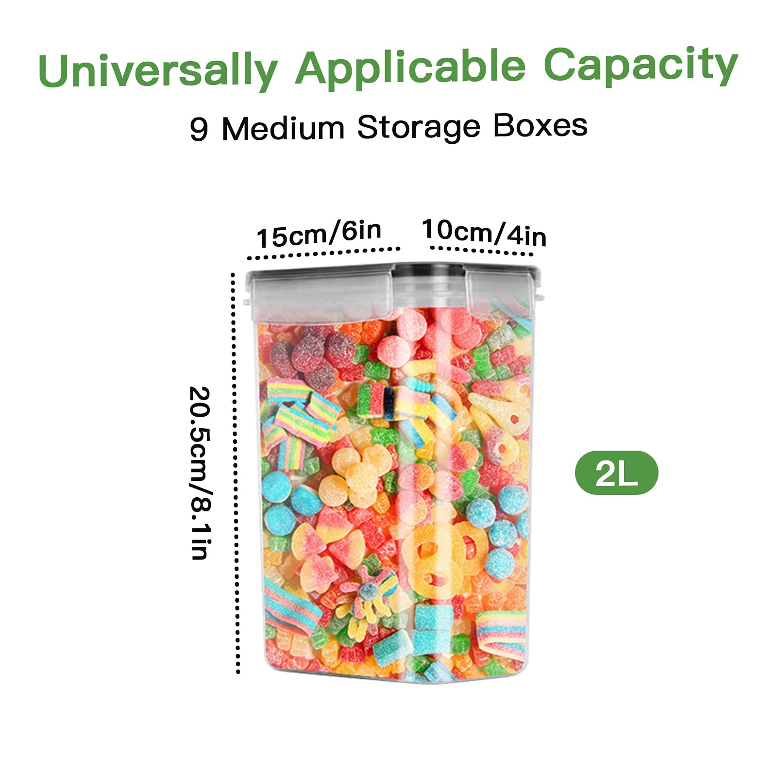 GIKERSY 9 × 2 L Caja de almacenamiento de cocina, lote de frascos herméticos de plástico sellada con tapa, para almacenar cereales, pasta, harina, comida para mascotas