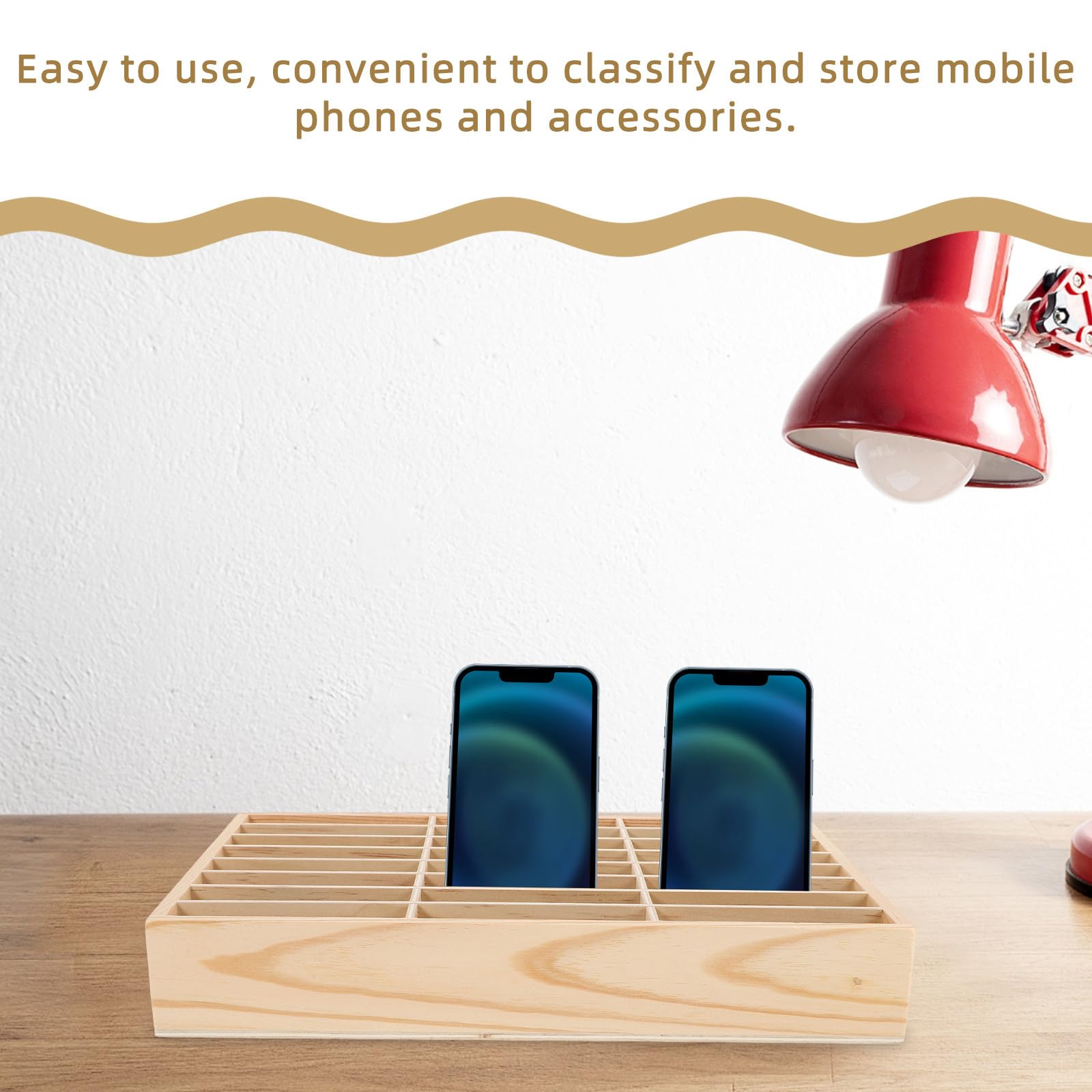 CALLARON Scatola di Immagazzinaggio in Legno Scomparti Multipli per Organizzare Cellulari e Cards, Organizer Scrivania Semplice alla Moda per Decorazioni Scuola e Ufficio