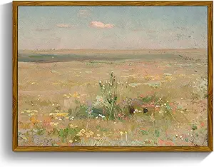 crmotu Vintage Framed Wall Art, Meadow Landscape Canvas Prints, Wildness Scenery Nature Wall Decor Pictures, Watercolor Aesthetic Wall Paintings for Living Room Bedroom Kitchen Artwork 20x30in